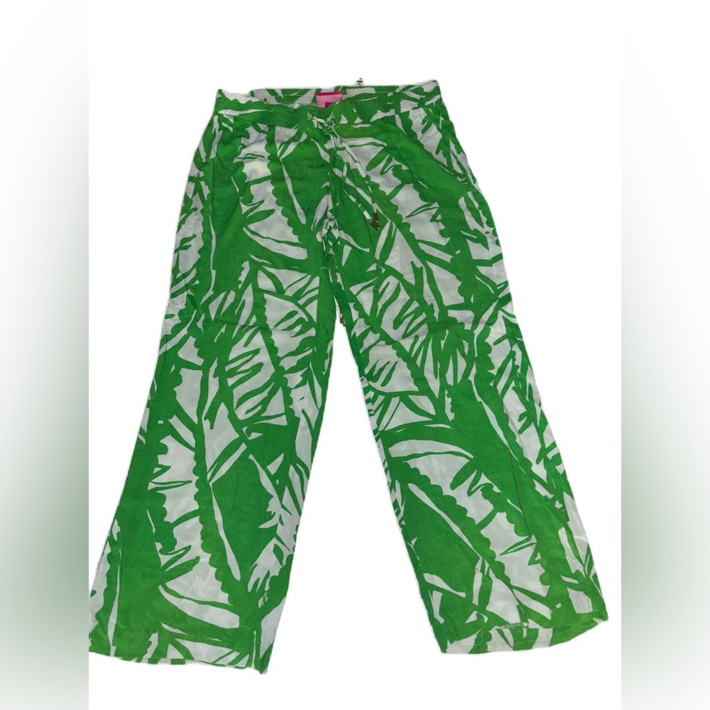 Lilly Pulitzer Target Tropical Green & White Palazzo Casual Wide Leg Pants M